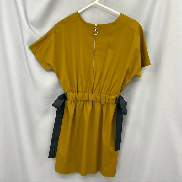 Zara Side Tie Dark Mustard Short Sleeve Mini Dress Size Medium - Picture 7 of 9